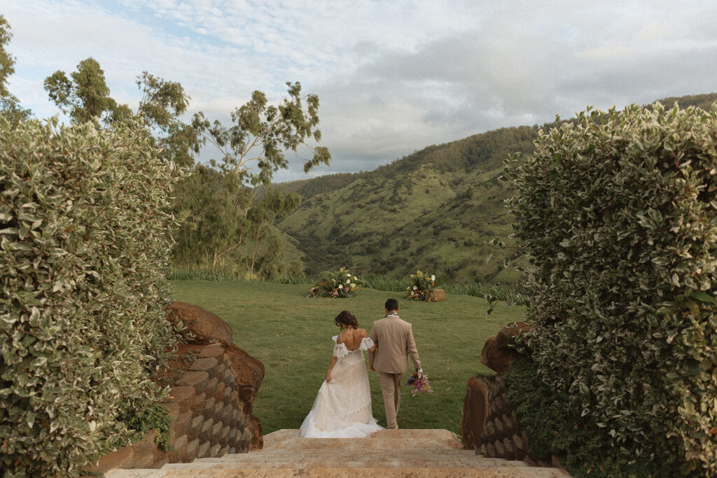 Bride and groom at Waialua Valley Farms captured by Oahu destination wedding photographer