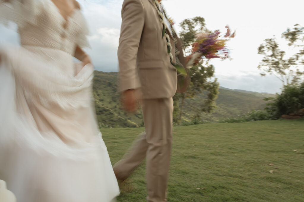 Sunset wedding portraits in Hawaii by Oahu destination wedding photographer